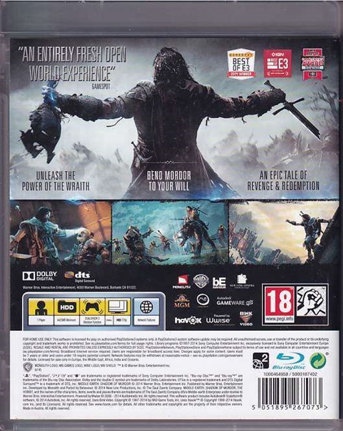 Middle-Earth Shadow of Mordor - PS3 (B Grade) (Genbrug)